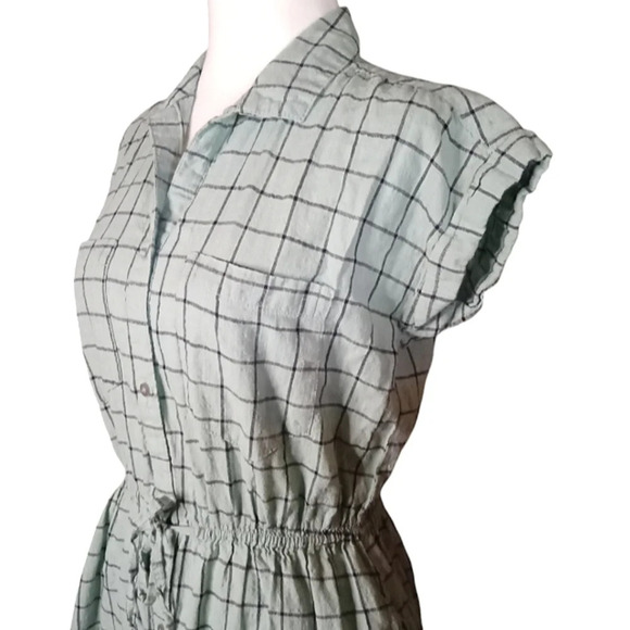 Japna 100% Cotton Sage Green Window Pane Grid Print Dress Size Small - Picture 3 of 7